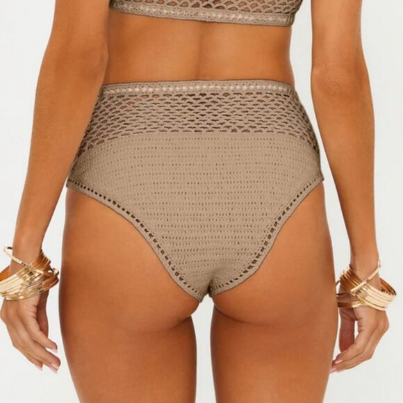 Beach Riot Brinley High Waist Open Knit Bikini Bottoms Tan Medium - Picture 2 of 6